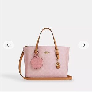 Coach Mollie Tote Bag 25 In Signature Canvas With Floral Tea Rose Charms